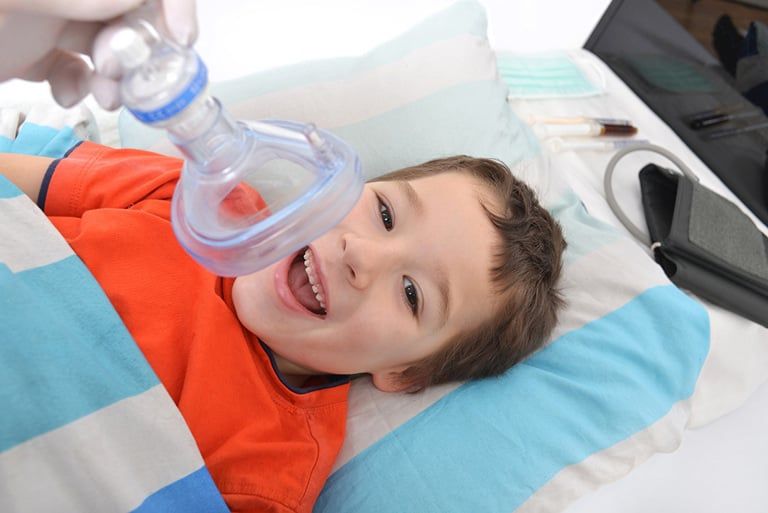 Child with gas mask on